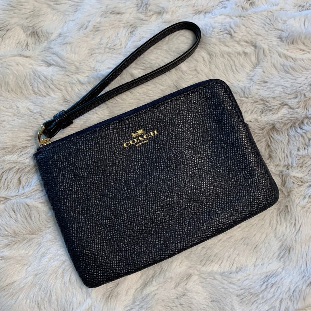 Coach Crossgrain Leather Corner Zip Wristlet Wallet, Midnight (Navy), NWT